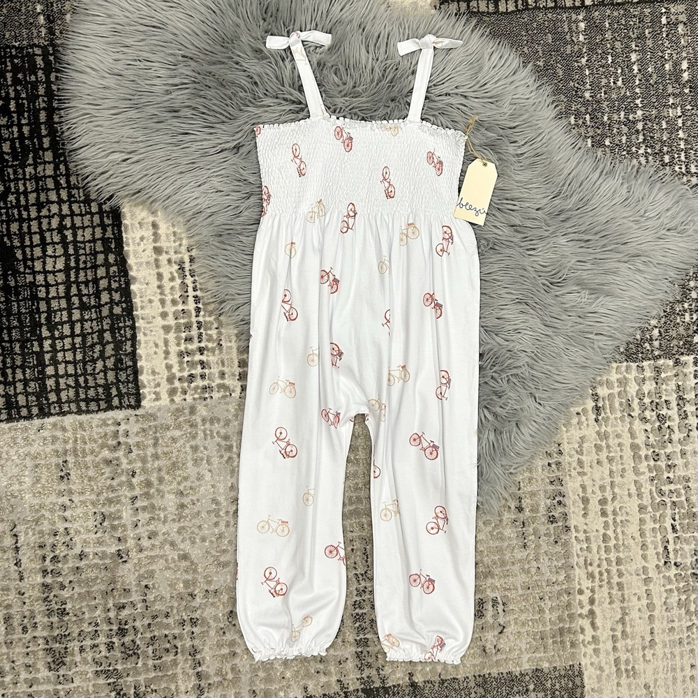 Beezu‎ Baby Girls Red Bicycles White Long Romper Size 6T NEW
